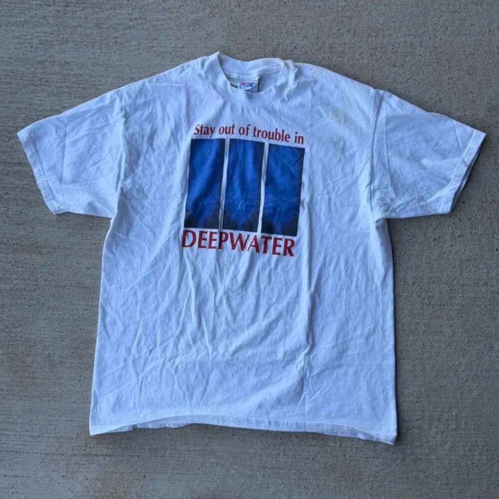 Vintage 2005 Deepwater Movie Promo T Shirt Hanes Beefy T White XL